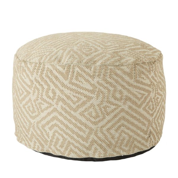 Jaipur Living Fenne Indoor & Outdoor Tribal Taupe & White Cylinder Pouf POF100491